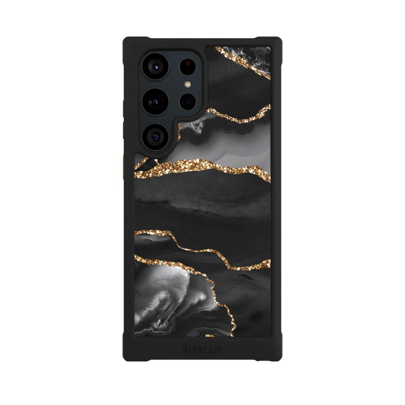 Galaxy S23 Ultra NIVOmax Dunkle Marmorstreifen im Goldlook