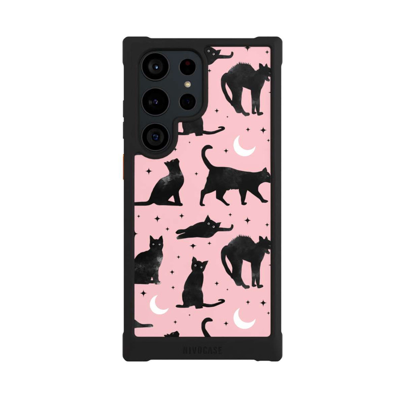 Galaxy S23 Ultra NIVOmax Katzen und Mond auf Rosa