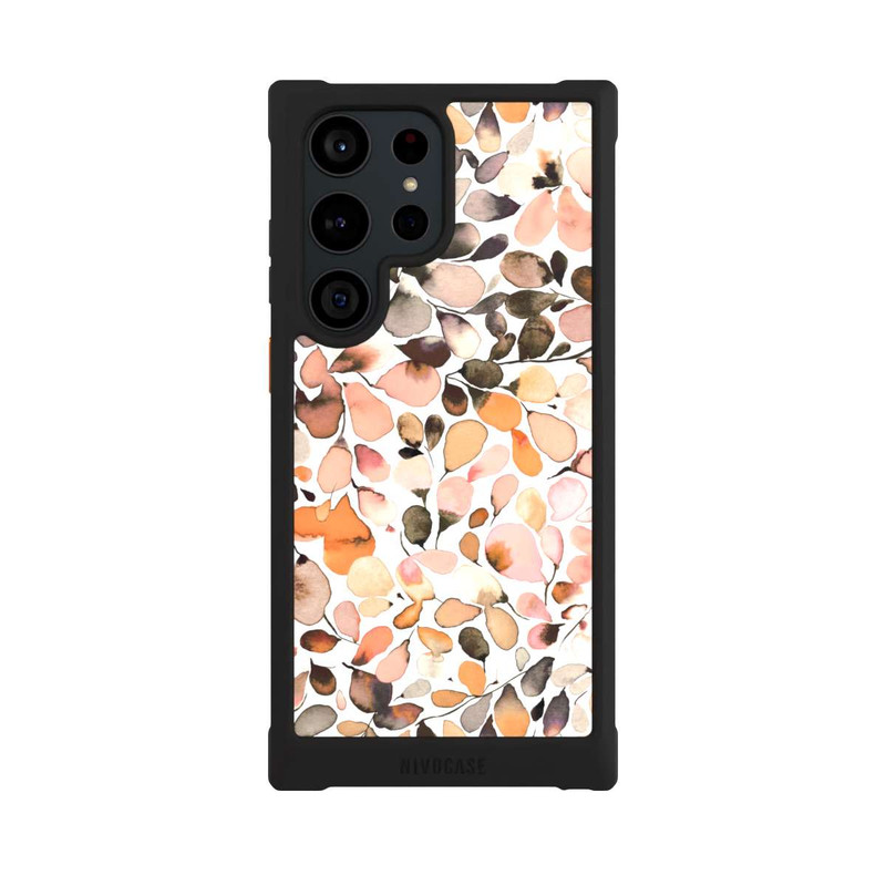 Galaxy S23 Ultra NIVOmax Eucalyptus Watercolor Leaves Dark Brown Autumn