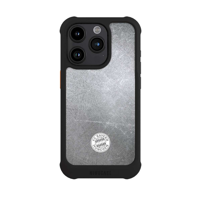 iPhone 15 Pro NIVOmax Classic FCB Logo Small - White on Metal Look