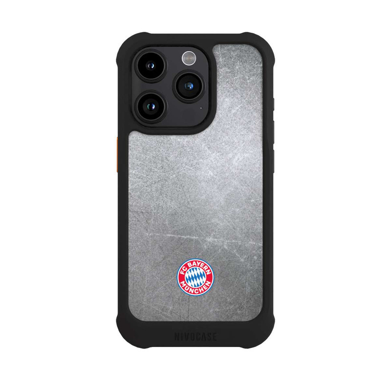 iPhone 15 Pro NIVOmax Klassisches FCB Logo Klein - Bunt auf Metalllook