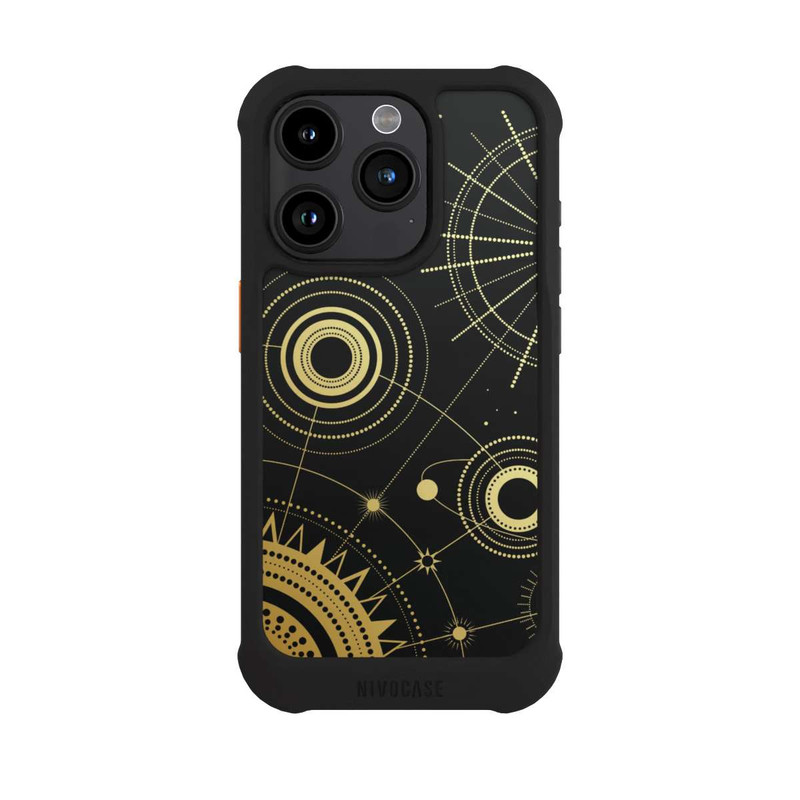 iPhone 15 Pro NIVOmax Le noir et l'or semblent abstraits