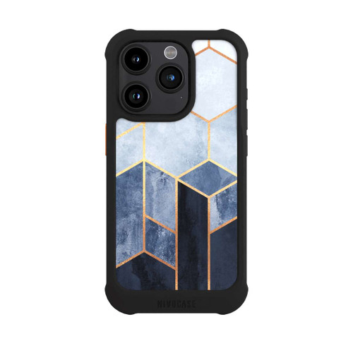 Apple iPhone 15 Pro NIVOmax Blauer Farbverlauf Sechsecke Golddruck
