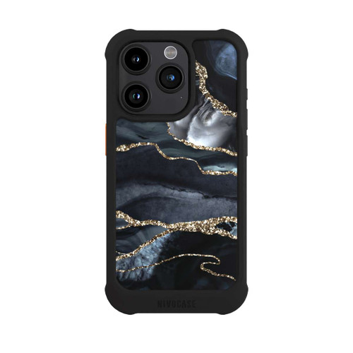 Apple iPhone 15 Pro NIVOmax Dunkler Marmor Gold Glitzerlook