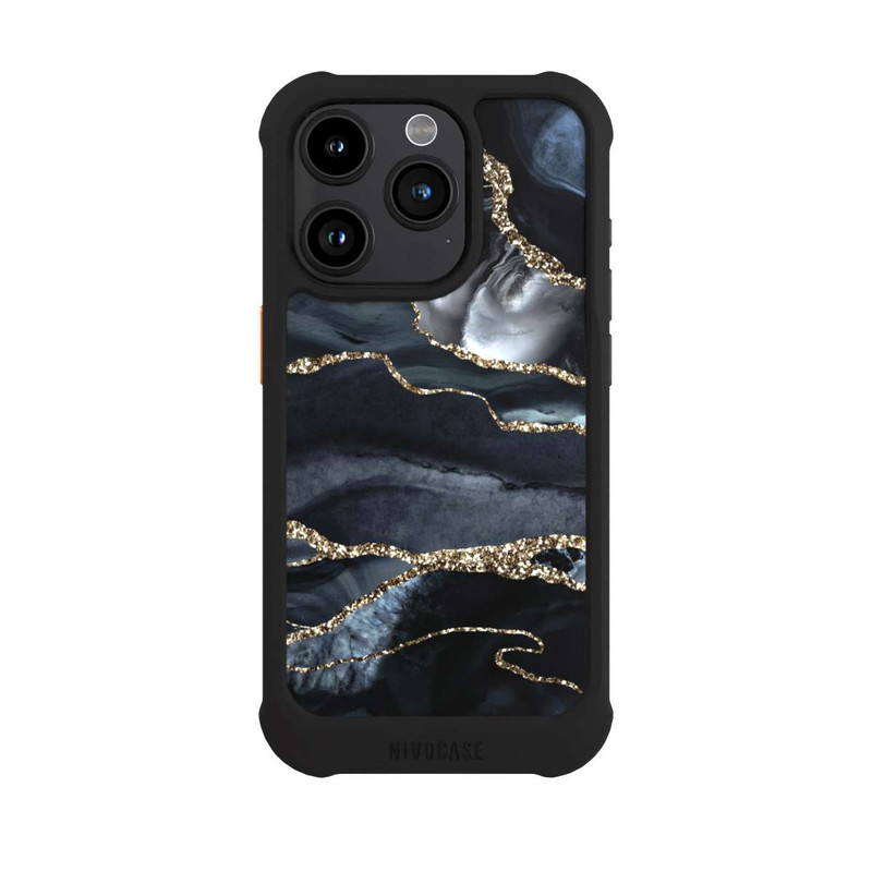 iPhone 15 Pro NIVOmax Dunkler Marmor Gold Glitzerlook