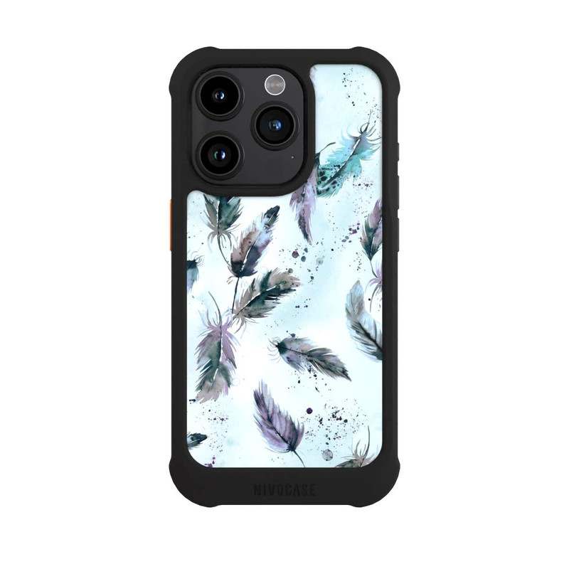 iPhone 15 Pro NIVOmax Magische Federn Sanftes Blau