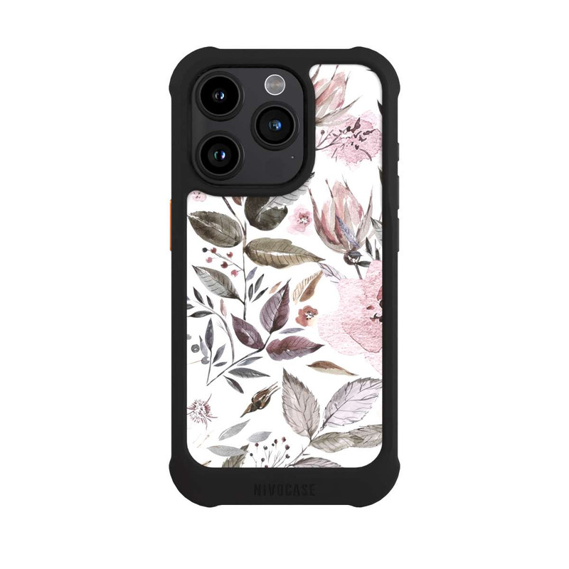 iPhone 15 Pro NIVOmax Aquarelle Fleurs Roses Brunes
