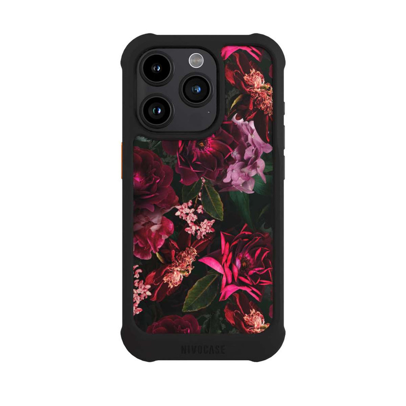 iPhone 15 Pro NIVOmax Fleurs rouge foncé et roses
