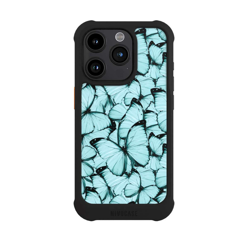 iPhone 15 Pro NIVOmax Teal Schmetterlinge