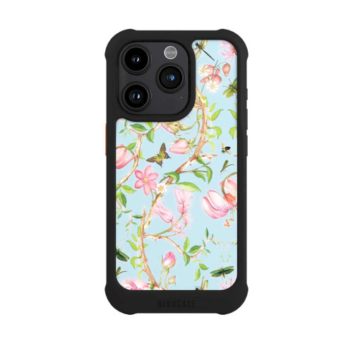 Apple iPhone 15 Pro NIVOmax Vintage botanische Blumen in blau