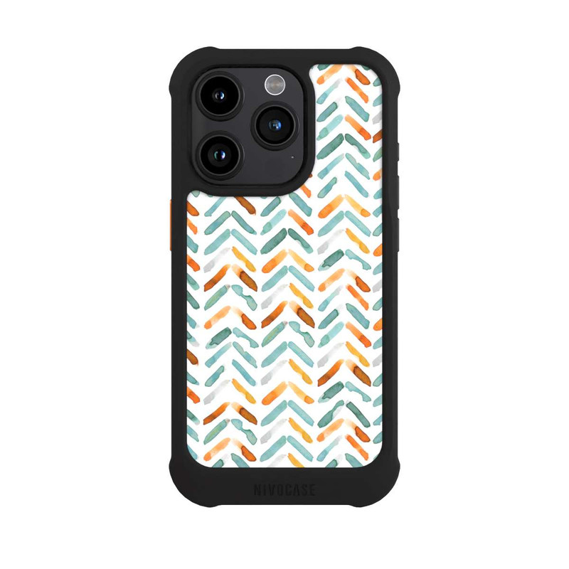 iPhone 15 Pro NIVOmax Elegantes Herbstchevron Blau Orange