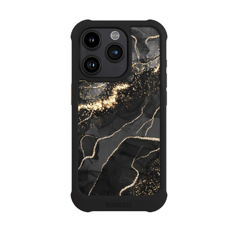 iPhone 15 Pro NIVOmax Dunkler Marmor Wirbel Goldoptik