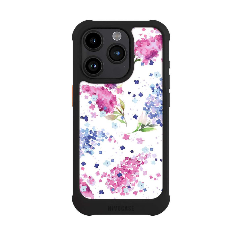 iPhone 15 Pro NIVOmax Hortensien Lila und Rosa Blumen