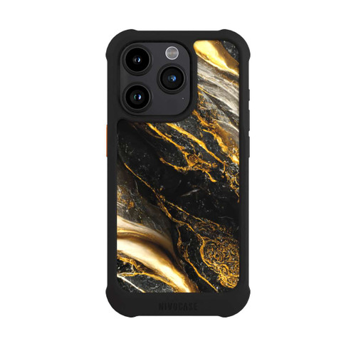 Apple iPhone 15 Pro NIVOmax Schwarze Marmor Goldschichten