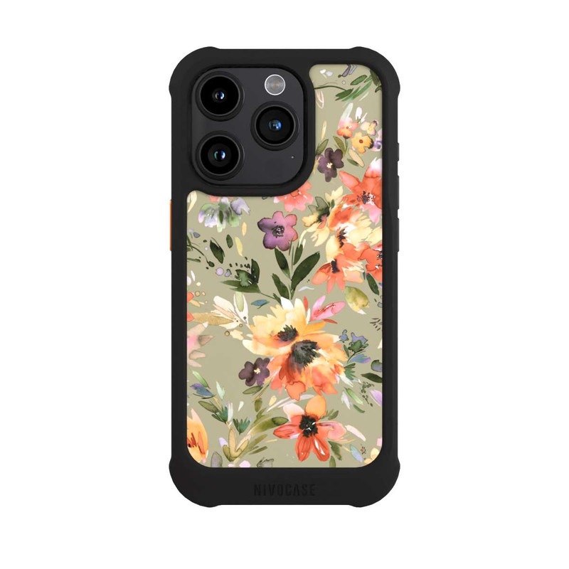 iPhone 15 Pro NIVOmax Malerische tropische Blumen Salbeigrün
