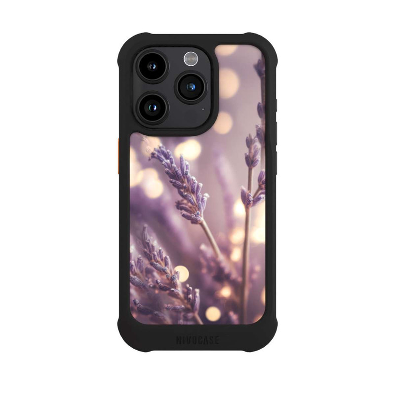 iPhone 15 Pro NIVOmax Lavande en gros plan avec IA