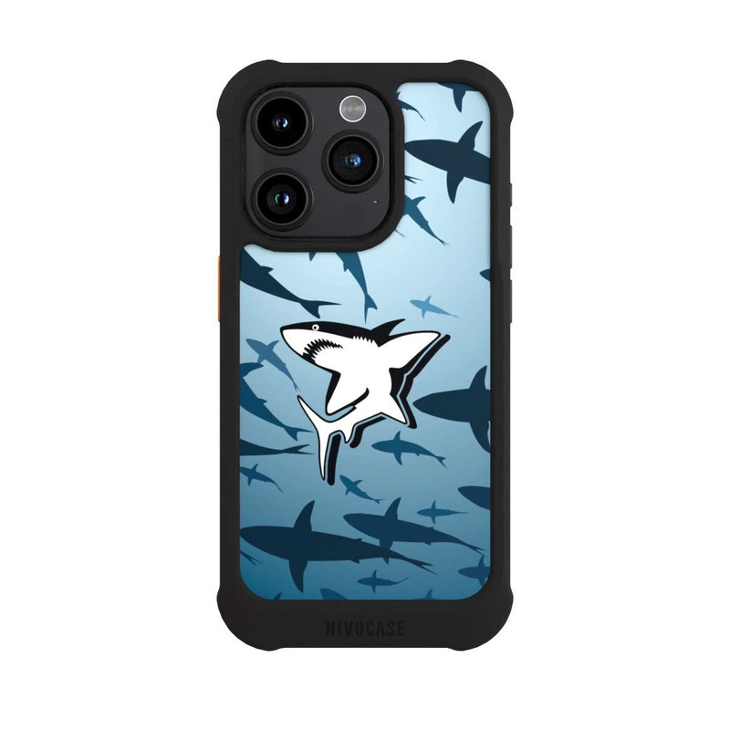 iPhone 15 Pro NIVOmax Haie Muster Blau