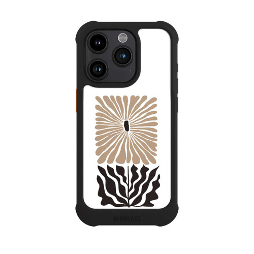 Apple iPhone 15 Pro NIVOmax Fleur Bohème Marron sur Blanc