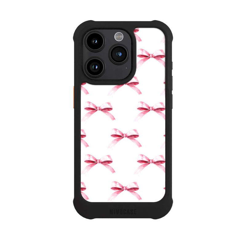 iPhone 15 Pro NIVOmax Pink Bow on White Pattern