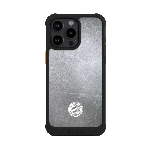 Apple iPhone 15 Pro Max NIVOmax Klassisches FCB Logo Klein - Weiß auf Metalllook