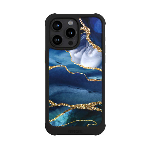 Apple iPhone 15 Pro Max NIVOmax  Blauer Marmor Gold Glitzer Look