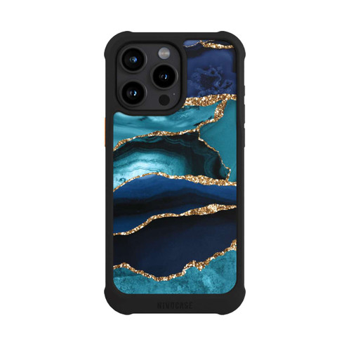 Apple iPhone 15 Pro Max NIVOmax Dark and Light Blue Marble Gold Glitter Look
