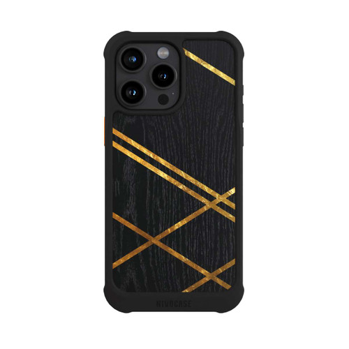 Apple iPhone 15 Pro Max NIVOmax Black Geometric Pattern Golden Stripes