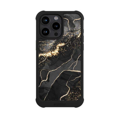 Apple iPhone 15 Pro Max NIVOmax Look Spirales de Marbre Sombre &amp; Or