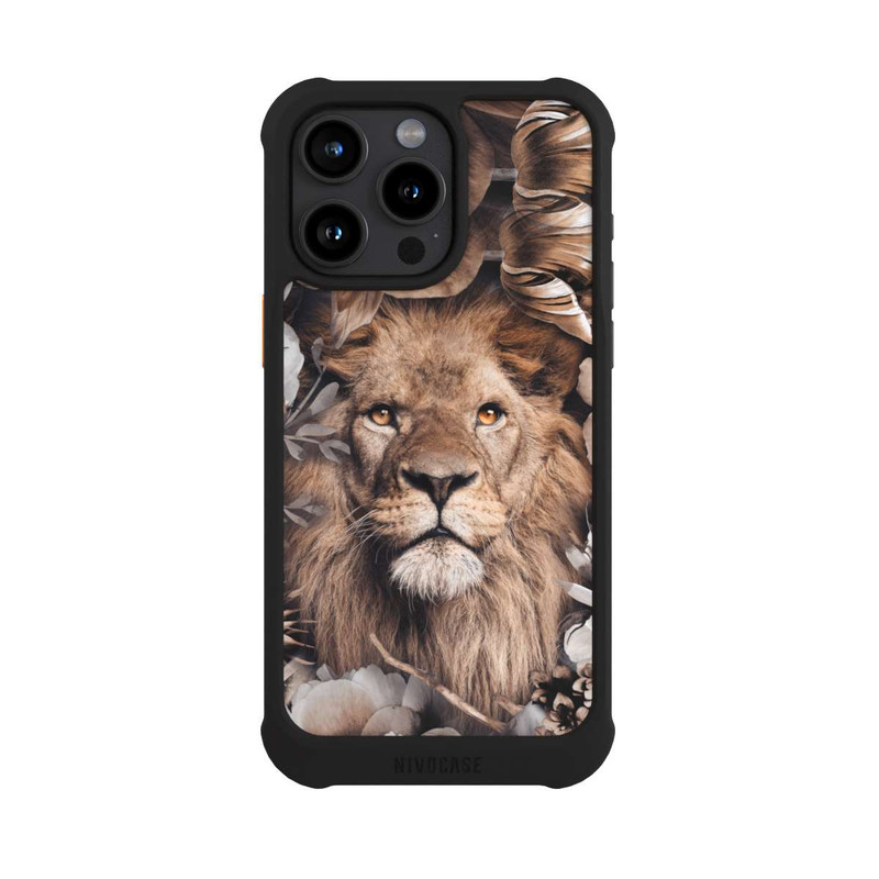 iPhone 15 Pro Max NIVOmax Löwe Blumenrahmen Beige