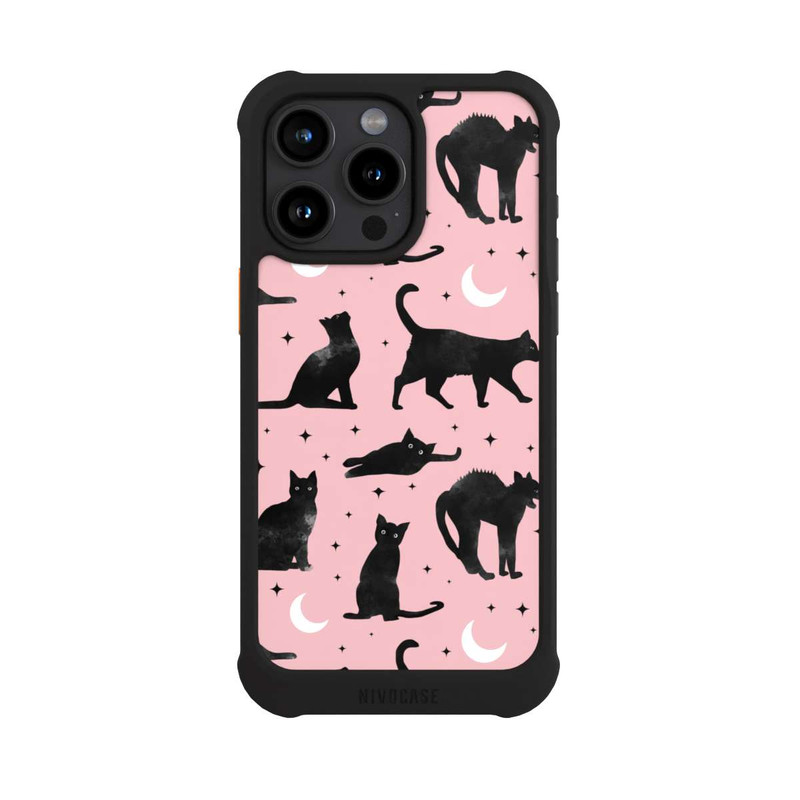 iPhone 15 Pro Max NIVOmax Lune & Chats Fond Rose
