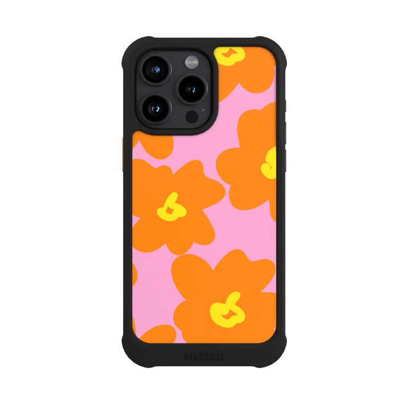 iPhone 15 Pro Max NIVOmax Retro Blumenmuster Pink und Orange
