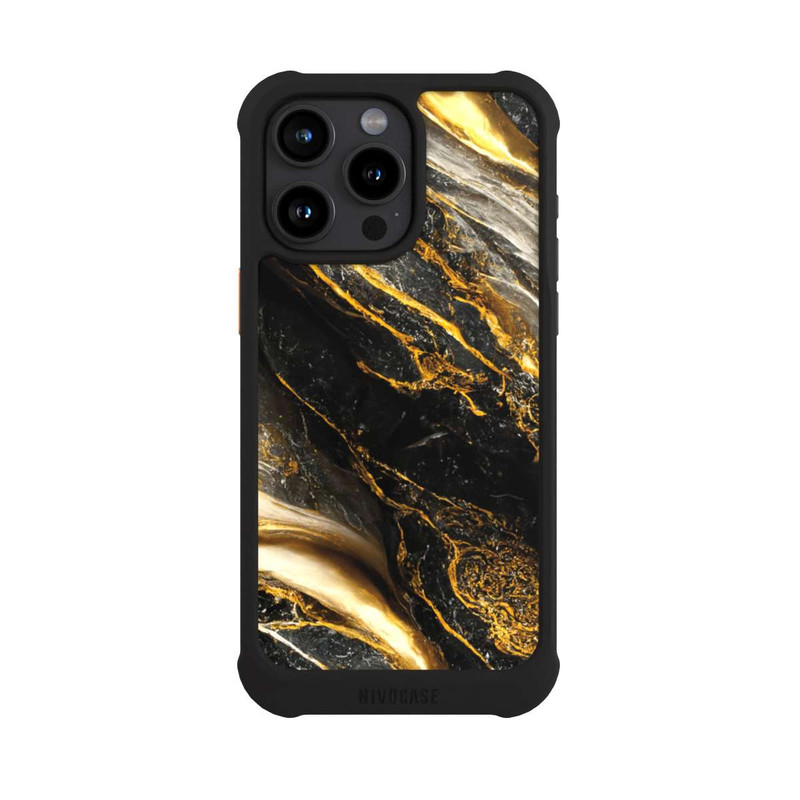 iPhone 15 Pro Max NIVOmax Black Marble Gold Print Layers