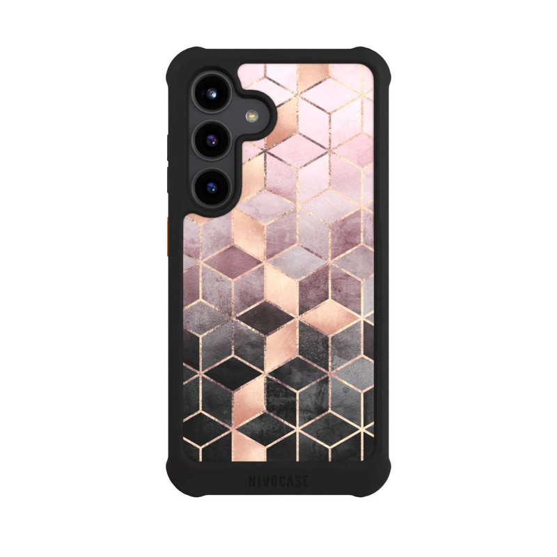 Galaxy S24 NIVOmax Pink-grauer Farbverlauf Würfel Druck