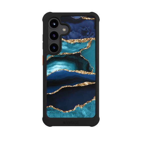 Samsung Galaxy S24 NIVOmax Dark and Light Blue Marble Gold Glitter Look