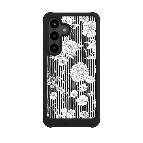 Samsung Galaxy S24 NIVOmax Blumen und Streifen Schwarz und Weiß