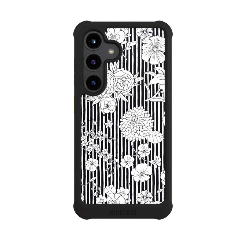 Galaxy S24 NIVOmax Flowers and Stripes Black and White