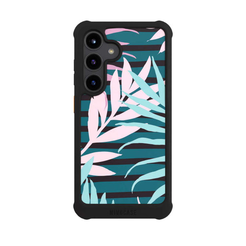 Samsung Galaxy S24 NIVOmax Pastell-Dschungelblätter rosa blaugrün