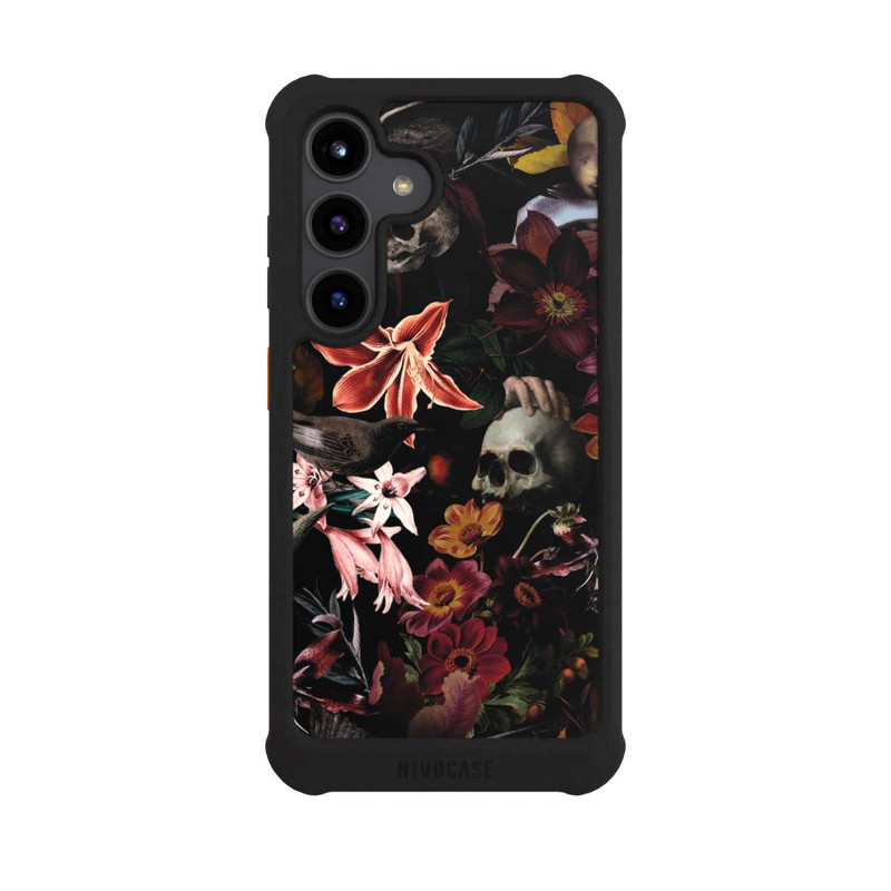 Galaxy S24 NIVOmax Crânes et fleurs sur fond sombre