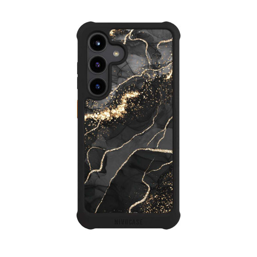 Samsung Galaxy S24 NIVOmax Look Spirales de Marbre Sombre &amp; Or