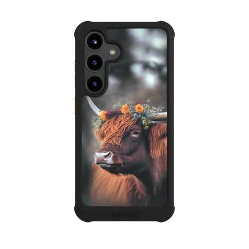 Samsung Galaxy S24 NIVOmax Vache des Highlands avec des fleurs avec IA