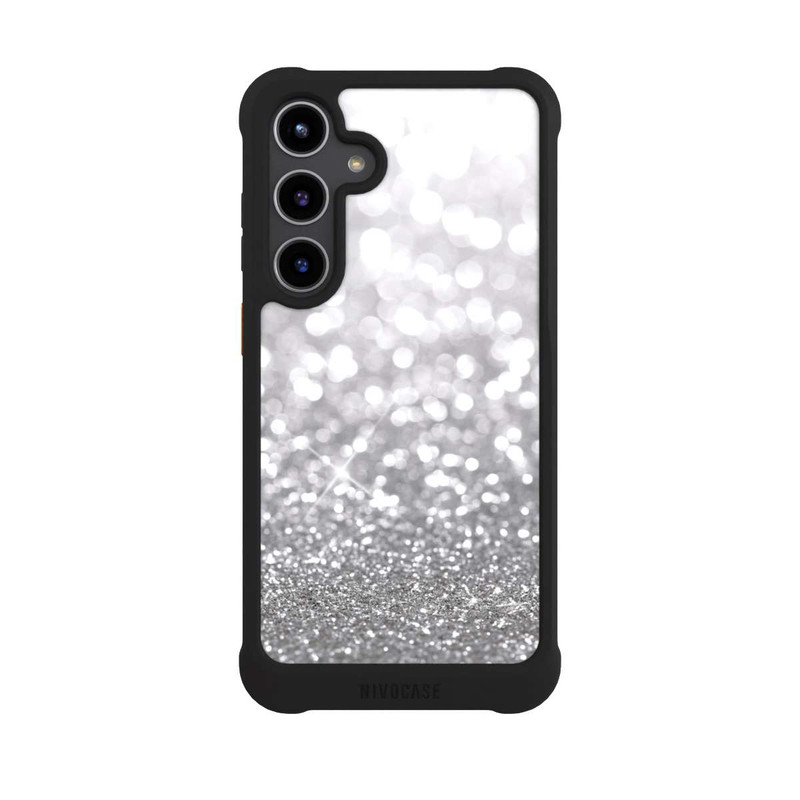 Galaxy S24 + NIVOmax Pluie de Paillettes Argentées Look