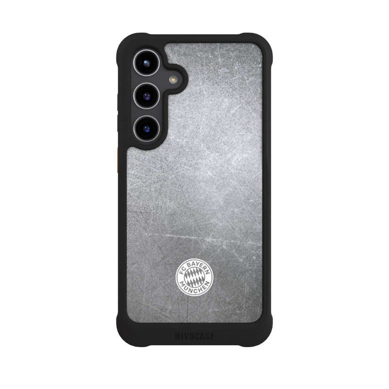 Galaxy S24 + NIVOmax Klassisches FCB Logo Klein - Weiß auf Metalllook