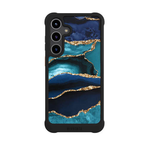 Samsung Galaxy S24+ NIVOmax Dark and Light Blue Marble Gold Glitter Look