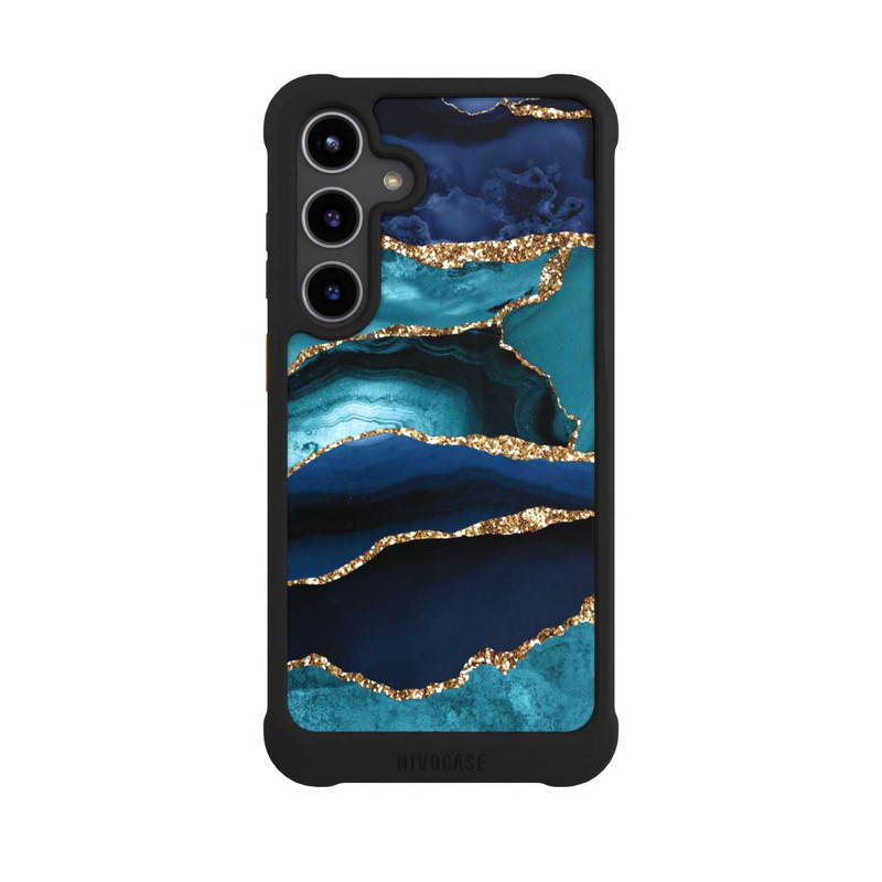 Galaxy S24 + NIVOmax Dark and Light Blue Marble Gold Glitter Look