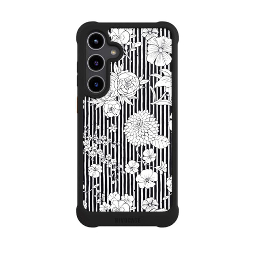 Samsung Galaxy S24+ NIVOmax Fleurs et rayures noir et blanc