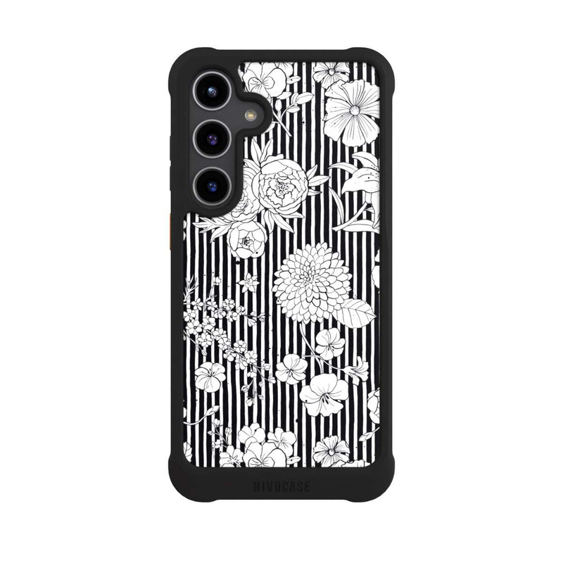 Galaxy S24 + NIVOmax Fleurs et rayures noir et blanc