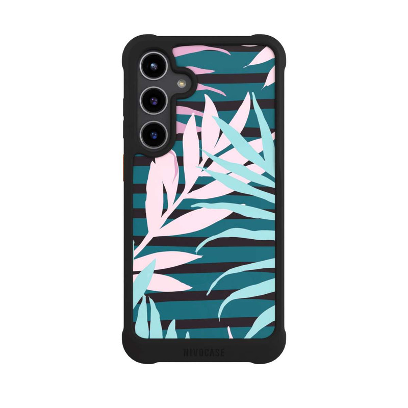 Galaxy S24 + NIVOmax Feuilles de jungle pastel rose sarcelle