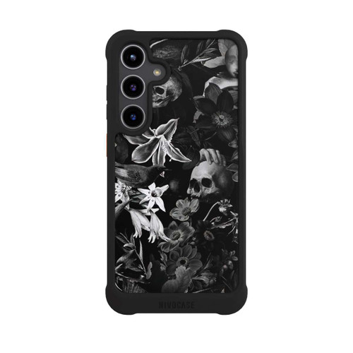 Samsung Galaxy S24+ NIVOmax Totenköpfe und Blumen auf schwarzem Hintergrund