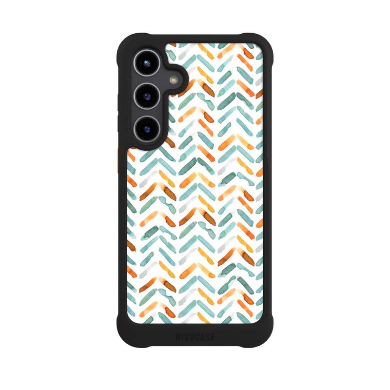 Galaxy S24 + NIVOmax Elegantes Herbstchevron Blau Orange