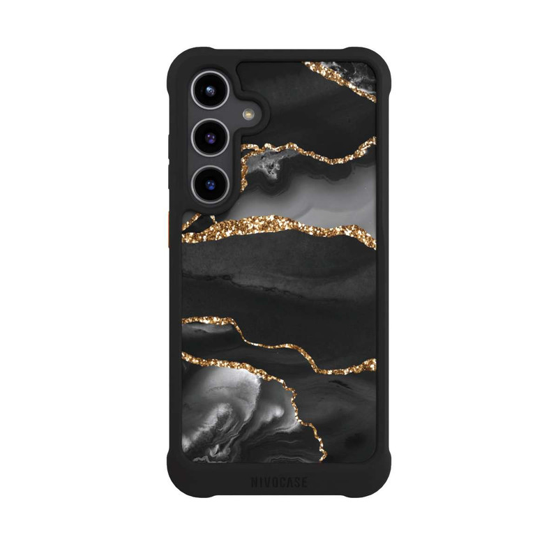 Galaxy S24 + NIVOmax Dunkle Marmorstreifen im Goldlook
